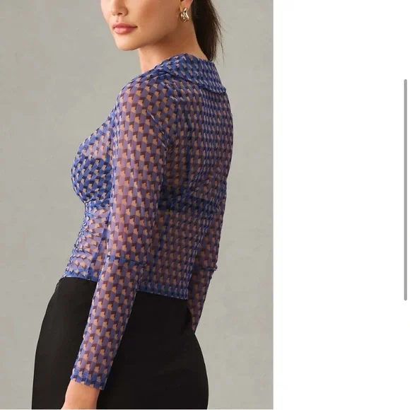 Maeve by Anthropologie sheer Blue Dot button down blouse - Picture 5 of 6